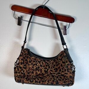 Fossil Leopard Cheetah Mini Shoulder Bag Black Animal Print Leather Gold Brass